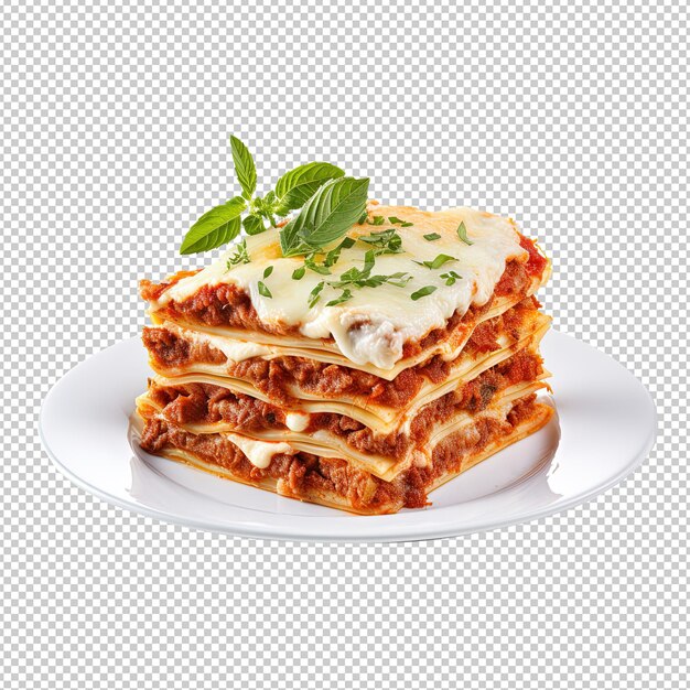 Foto lasagna sullo sfondo bianco