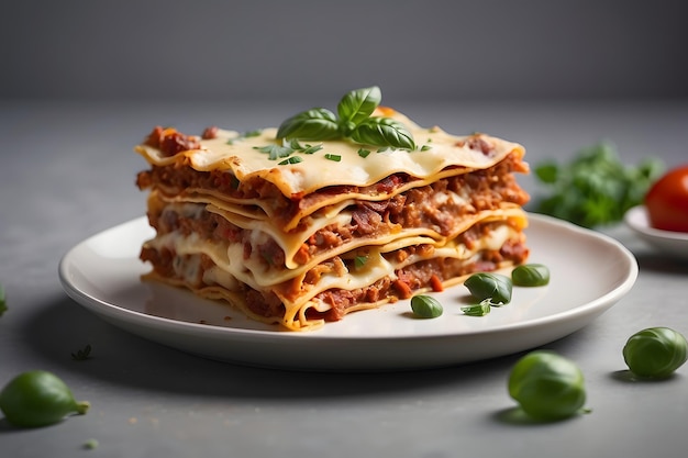 Lasagna su un piatto bianco