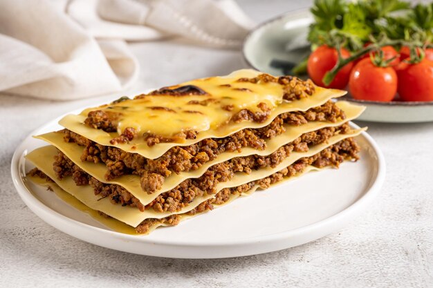 Lasagna with meat filling on plate