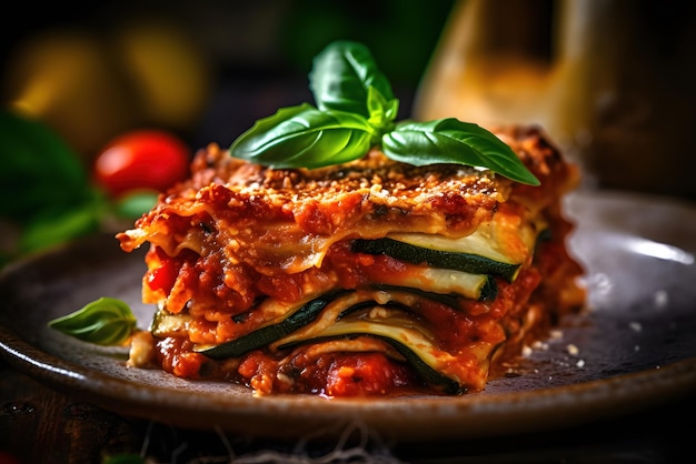 Lasagne met spinazie courgette aubergine tomatensaus Italiaanse stijl Generative AI Generative AI