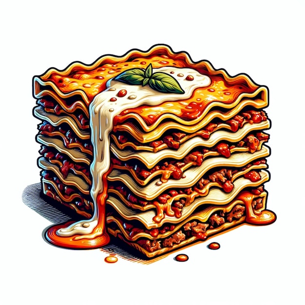 Lasagne typisch Italiaans voedsel ontwerp illustratie witte achtergrond