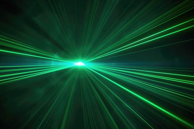Laser beams in dark Green rays on black background Light music bright color Laser radiation
