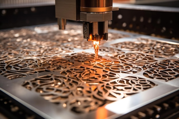 Foto taglio laser del metallo su macchine cnc tecnologia industriale moderna per la produzione di parti industriali lavorazione dei metalli moderna