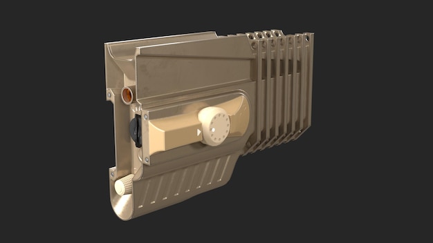 Rendering 3d del designatore laser su un modello di gioco con sfondo grigio