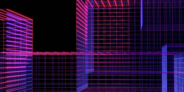 Laser grid purple glow red and blue 3d illustration