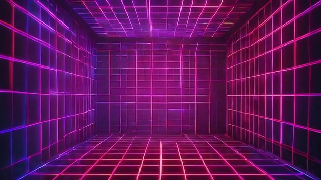 Laser grid purple glow red and blue 3d illustration