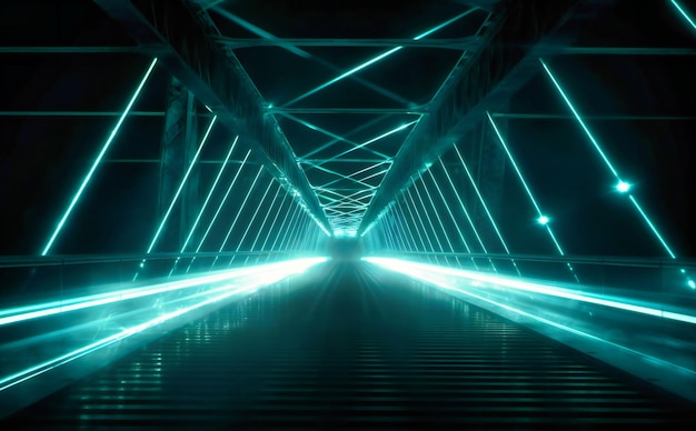 A laser light bridge with blue lights