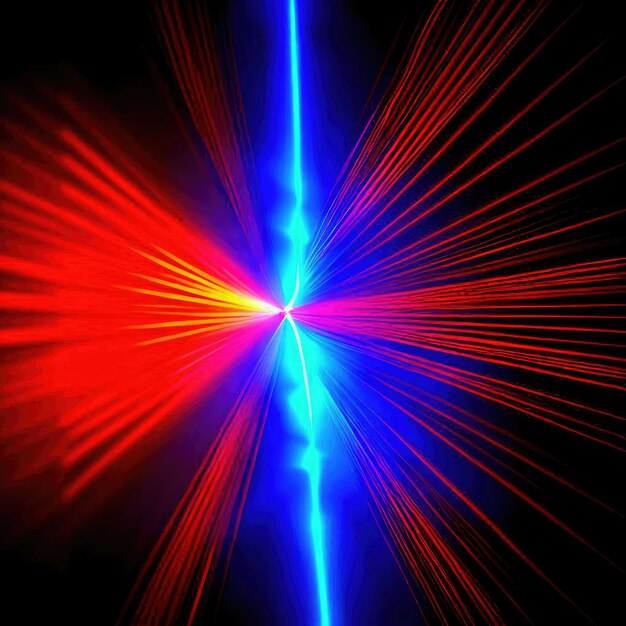 Лазерные неоновые красные и синие световые лучи вспыхивают и светятся