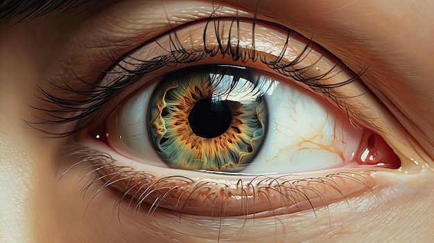 Photo laser vision correction concept closeup of human eye