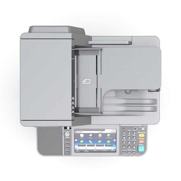 Laserprinter op de witte achtergrond. 3D-afbeelding.