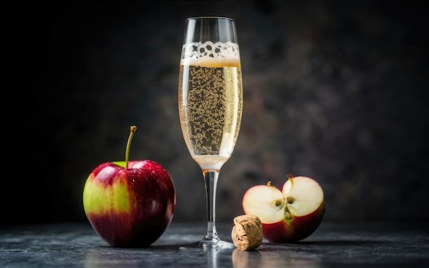 lass of apple Champagne served in a beautiful crystal glass cinematic vibrant product