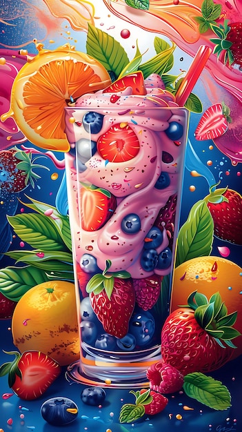 Lassi Bar Assorted Flavors of Lassi and Fruit Decoration Fun Illustration Food Drink Indian Flavors