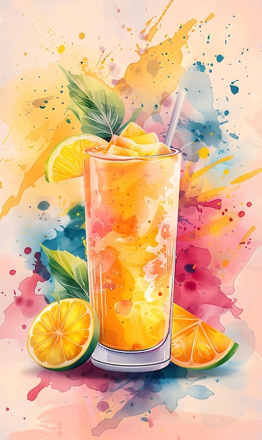Lassi Drink Poster With Yogurt and Mango Slices Fresh and Tr Illustration Food Drink Indian Flavors