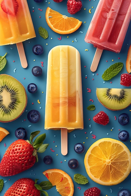 Lassi Popsicles Yoghurt en Fruit Decoration Leuke en levendige illustratie Voedsel Drink Indiase smaken