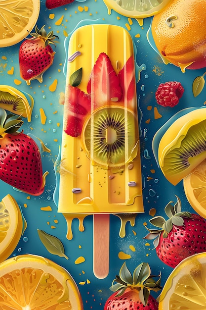 Lassi Popsicles Йогурт и фруктовые украшения Забавная и яркая иллюстрация Еда Питье Индийские ароматы