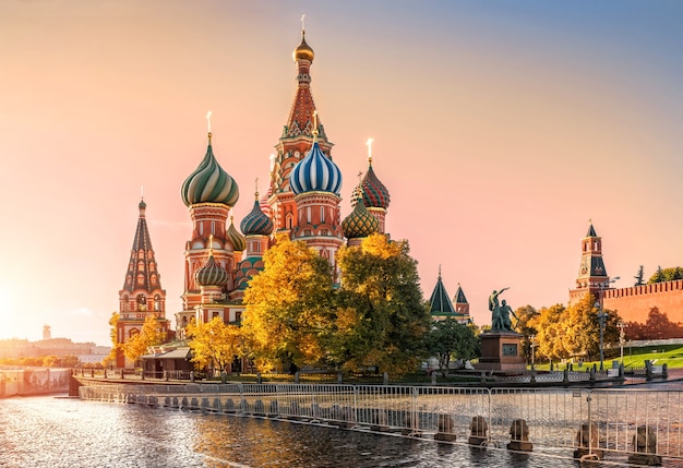 Last autumn sun at St. Basil's Cathedral on Red Square in Moscow