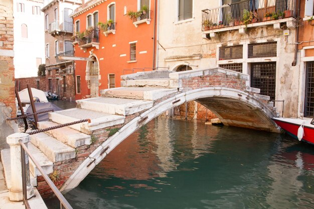 Last bridge without parapet. Venice landmark, Italy