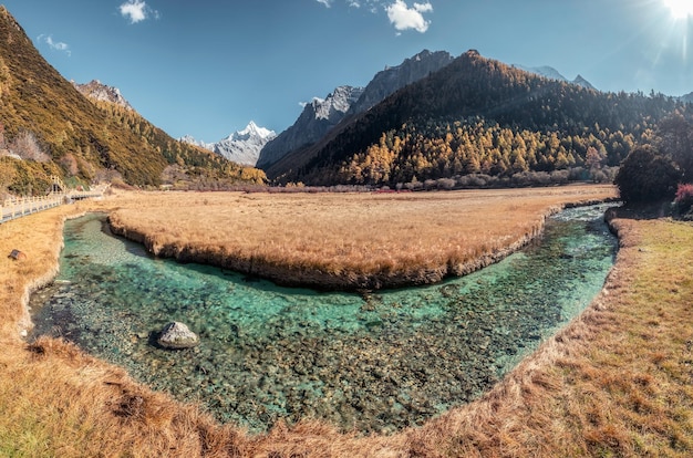 The last shangrila with chana dorje mountain in autumn