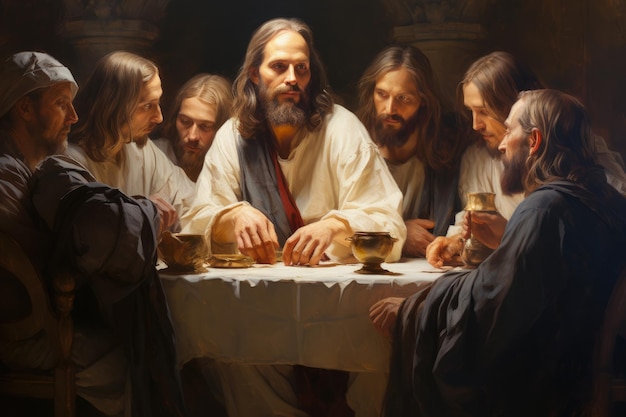 The last supper capturing profound moment of last supper with jesus christ and the 12 apostles in a stunning representation of biblical faith history and devotion bible religion god