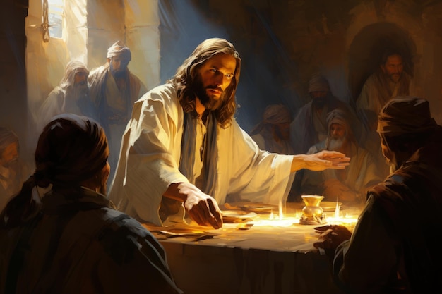 The Last Supper of Jesus Christ with the 12 apostles icon Religious history bible faith evangilia followers and disciples of the son of god christian love church sacrament Holy Thursday