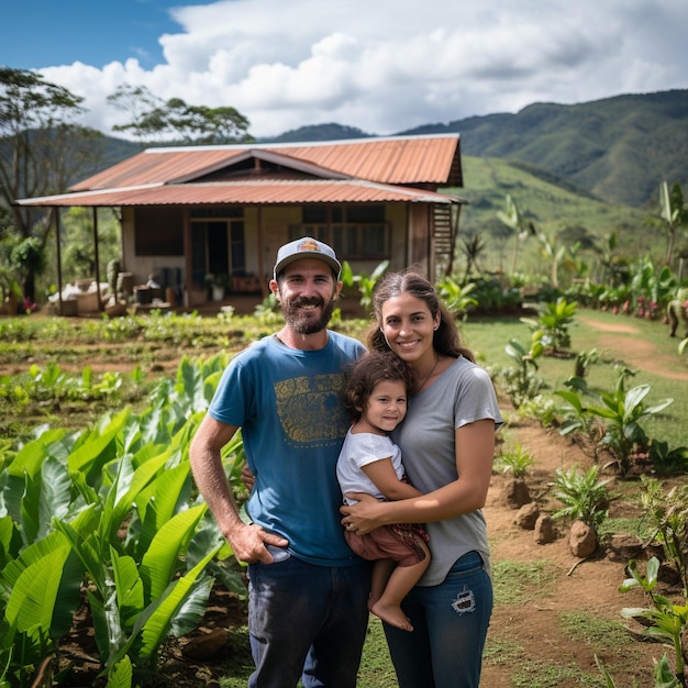 Latam boerderij finca Colombiaanse paren gezin en kinderen met huis