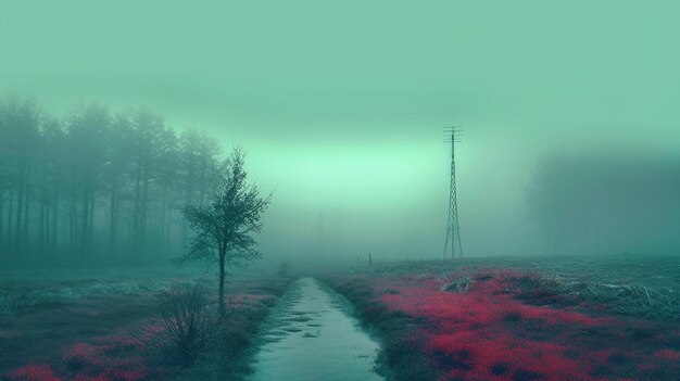 late autumn at dusk in a park with mist