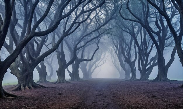 late autumn at dusk in a park with mist