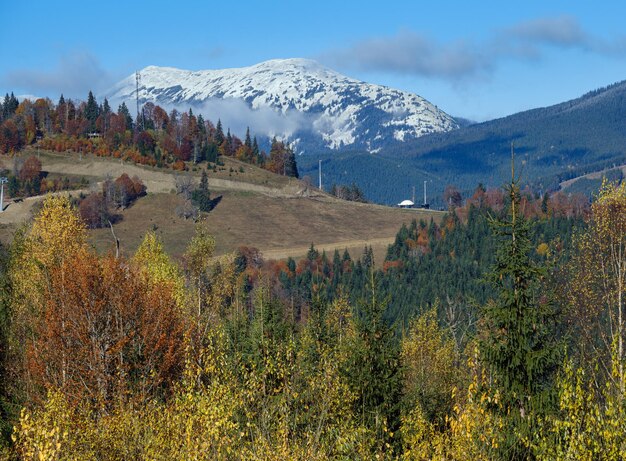 Late autumn mountain scene Picturesque traveling seasonal nature and countryside beauty concept scene Carpathians Ukraine