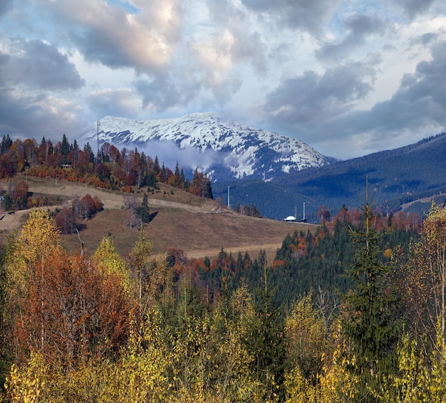 晩秋の山のシーン 絵のように美しい旅行の季節の自然と田舎の美しさのコンセプト シーン カルパティア山脈 ウクライナ