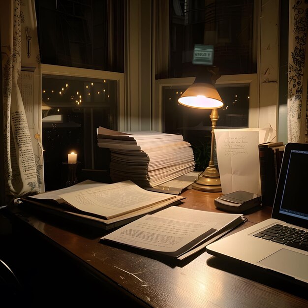 Latenight paperwork the glow of a desk lamp commitment to detail