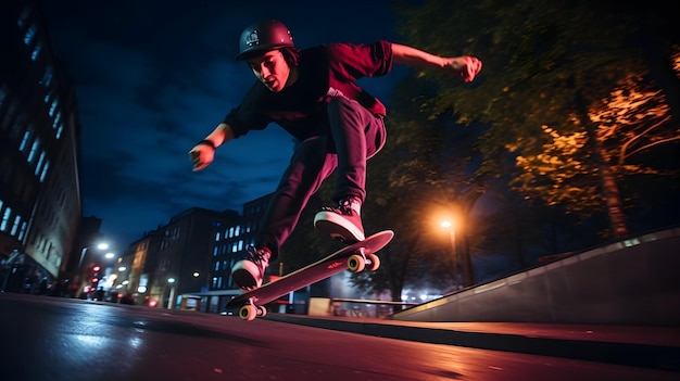 Photo latenight urban skateboarding session