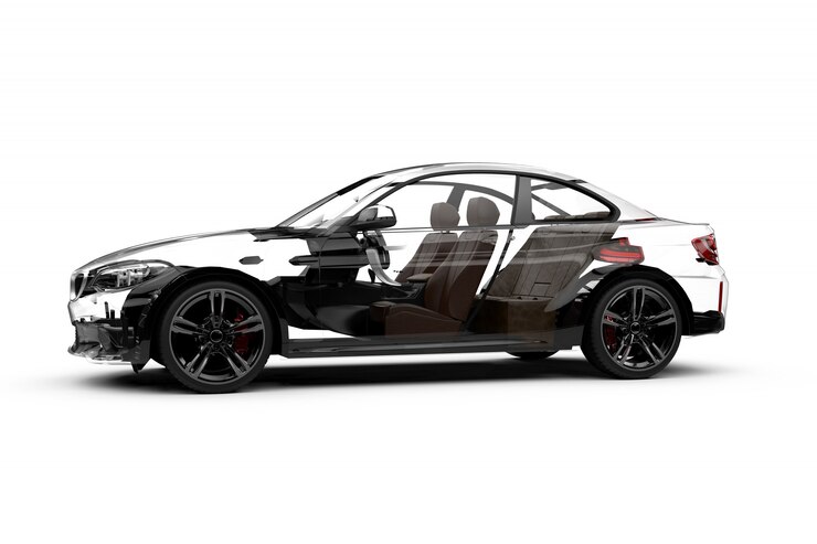 Photo lateral transparent car on white 