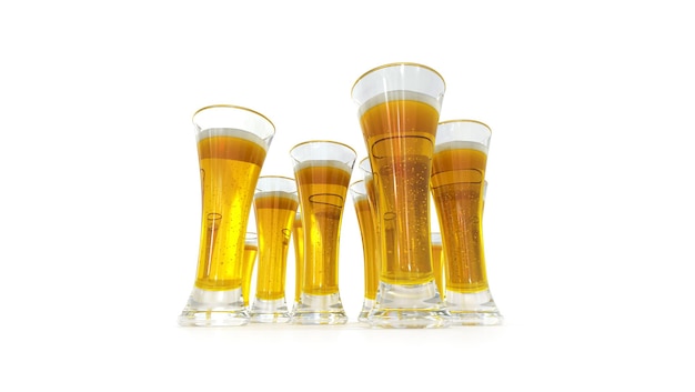 Lateral view of fresh looking glasses of beer