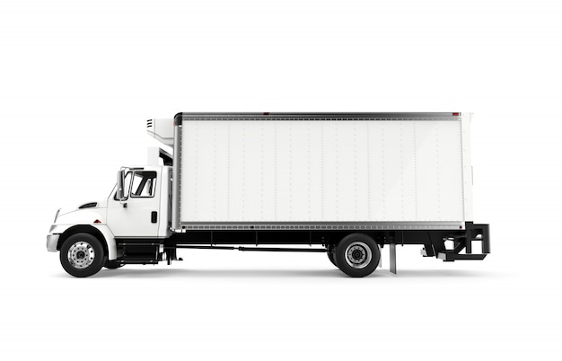 Lateral white truck isolated on a white background