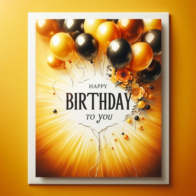 Photo latest birthday greeting card with orange theme amazing birthday card design birthday wishing