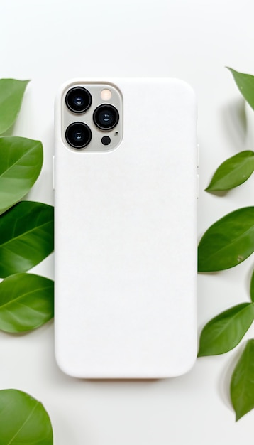 Latest iPhone on a White Background with Leaves