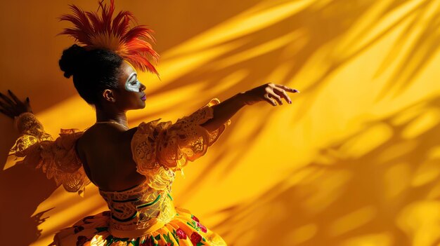 Latijnse vrouwelijke samba danseres die tijdens het carnaval op straat danst.