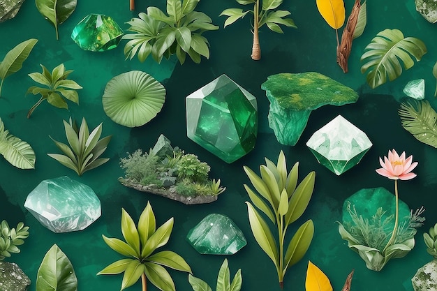 Latin america emerald in nature collage design