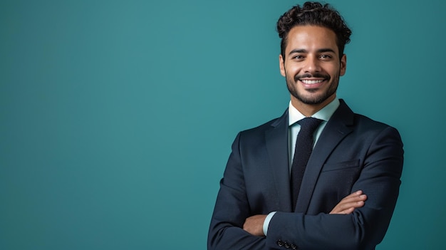 Latin American Businessman Isolated on Solid Background Copy Space Provided