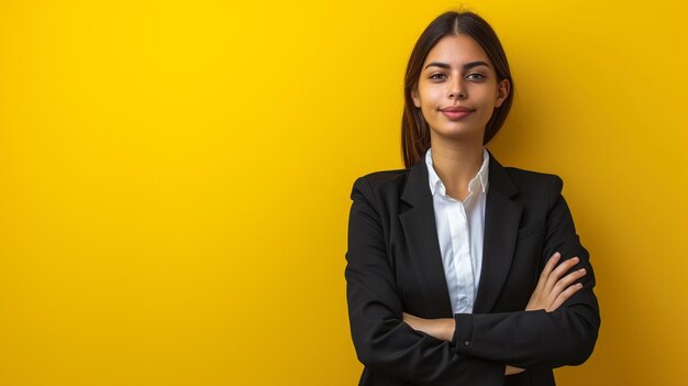 Latin American Businesswoman Isolated on Solid Background Copy Space Provided