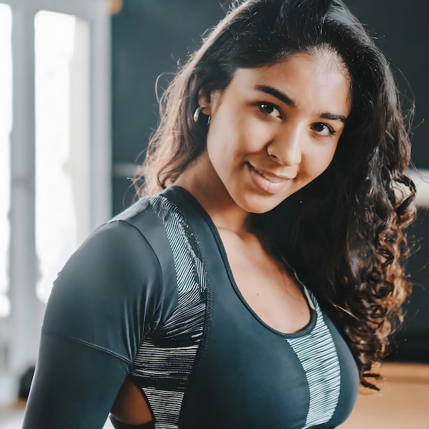체육관에서 훈련하는 라틴 아메리카 소녀 피트니스 개념 충만 건강한 삶