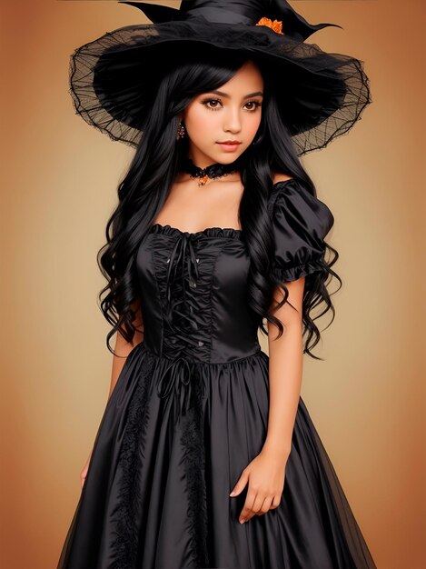 Latin Girl Wearing a Halloween Witch Costume