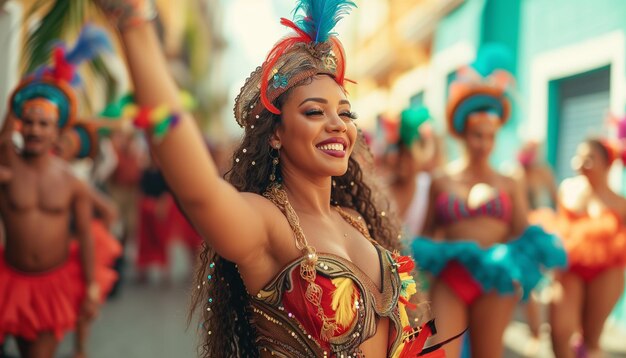 Latin woman dancing on a street