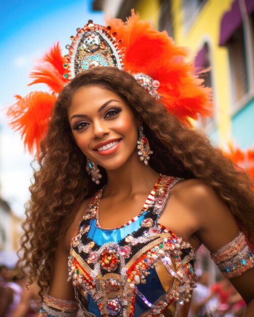 Latin woman dancing on the streets during carnival