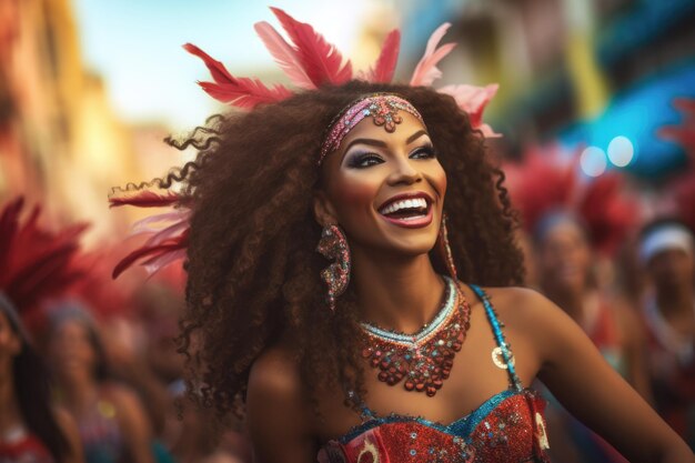 Latin woman dancing on the streets during carnival