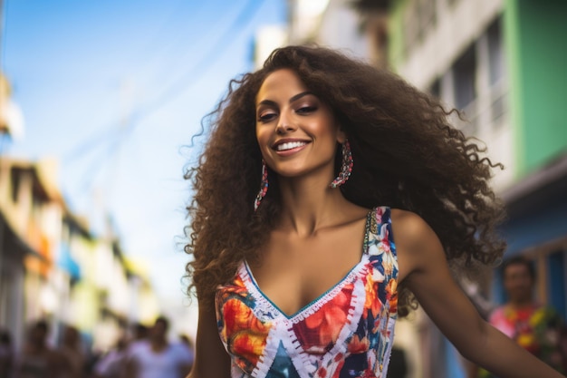 Latin woman dancing on the streets during carnival