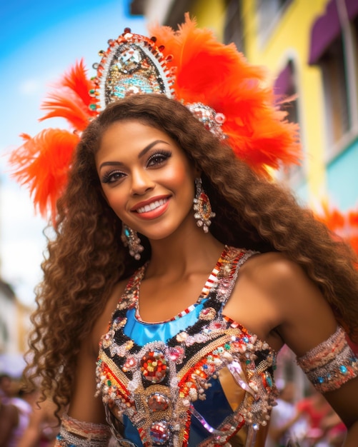 Latin woman dancing on the streets during carnival