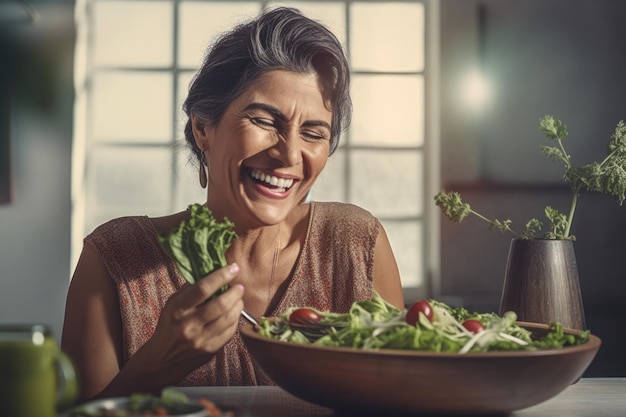 Latin woman salad Healthy food Generate Ai