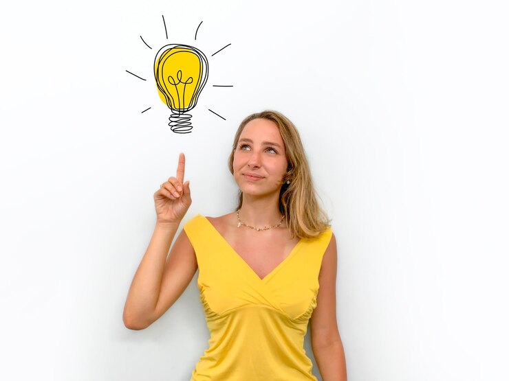 Latin Woman on white background Flash of genius