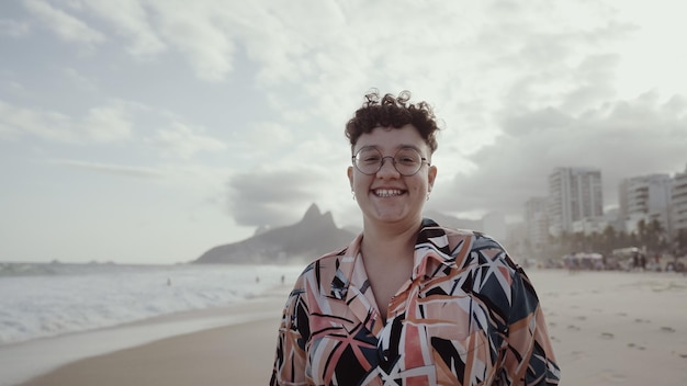 Latin young girl famous beach Rio de Janeiro Brazil Latin summer vacation holiday